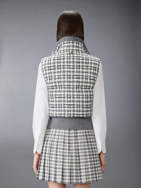 SHEER ORGANZA RIBBON TWEED CROPPED DOWN FILLED VEST WHITE