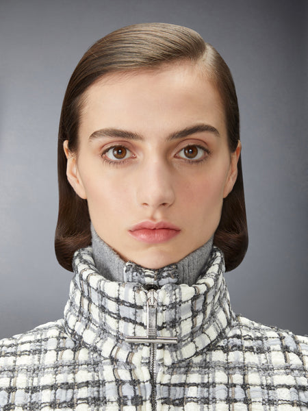SHEER ORGANZA RIBBON TWEED CROPPED DOWN FILLED VEST WHITE