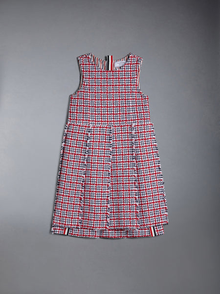 KID'S SUMMER TWEED FRAY PLEATED DRESS RWBWHT