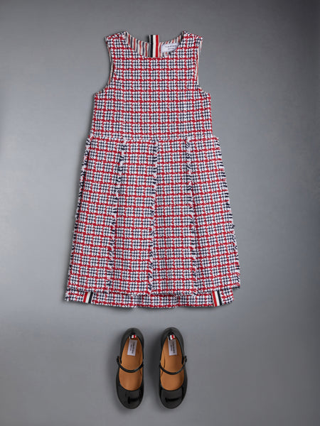 KID'S SUMMER TWEED FRAY PLEATED DRESS RWBWHT