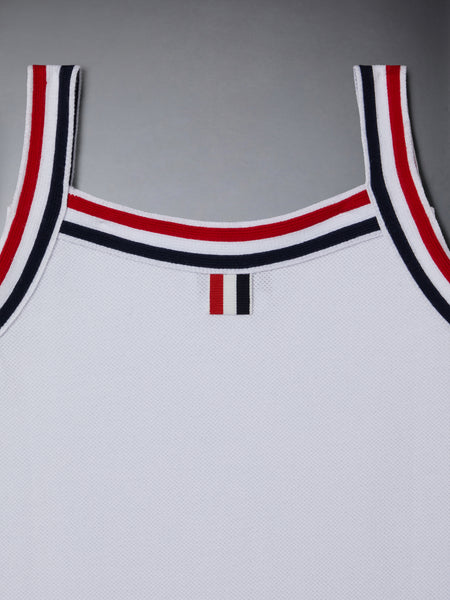 PIQUE PLEATED TANK DRESS WHITE