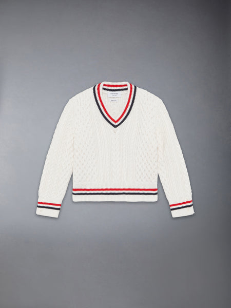 ARAN CABLE RWB CRICKET STRIPE PULLOVER