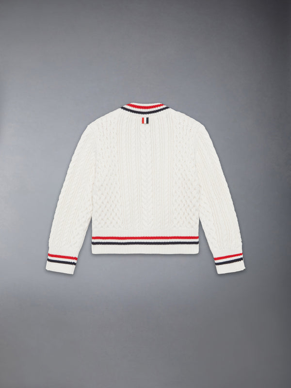 ARAN CABLE CRICKET STRIPE V-NECK PULLOVER - image 2