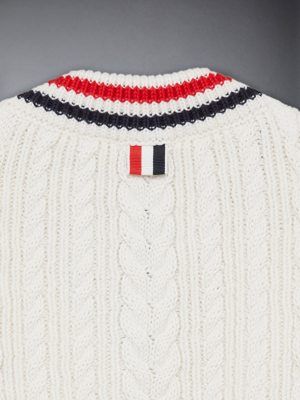 ARAN CABLE CRICKET STRIPE V-NECK PULLOVER - image 4