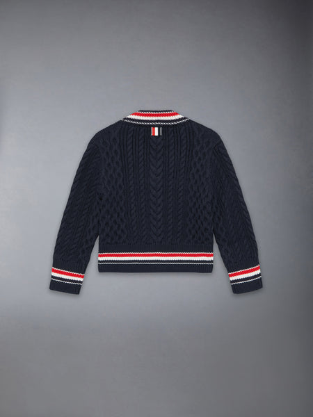 ARAN CABLE RWB CRICKET STRIPE PULLOVER NAVY