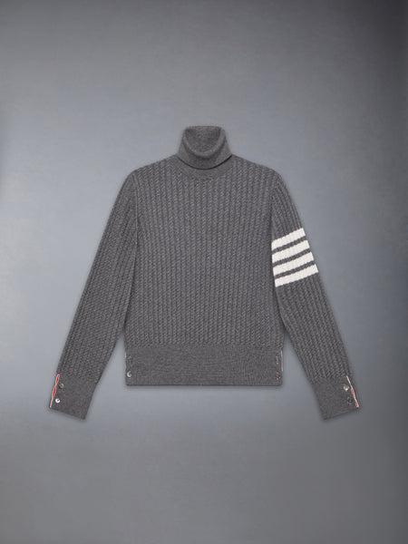 CHILDREN'S WOOL CABLE KNIT 4-BAR TURTLENECK MED GREY