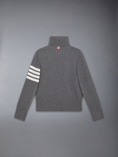 CHILDREN'S WOOL CABLE KNIT 4-BAR TURTLENECK MED GREY