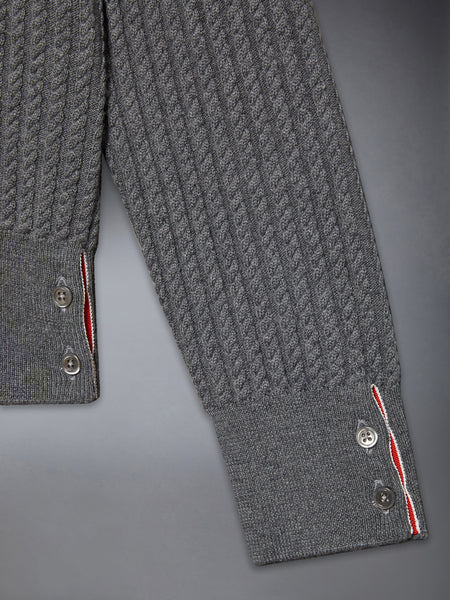 CHILDREN'S WOOL CABLE KNIT 4-BAR TURTLENECK MED GREY