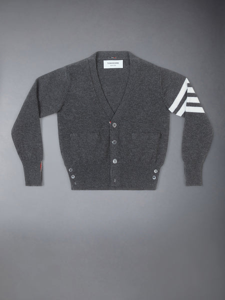 CHILDREN'S CASHMERE 4-BAR V-NECK CARDIGAN MED GREY