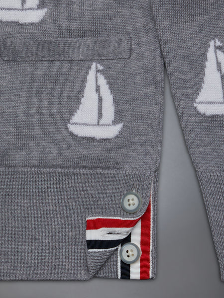 Kid's Fine Merino Half Drop V-Neck Cardigan LT GREY