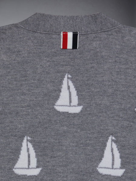 Kid's Fine Merino Half Drop V-Neck Cardigan LT GREY