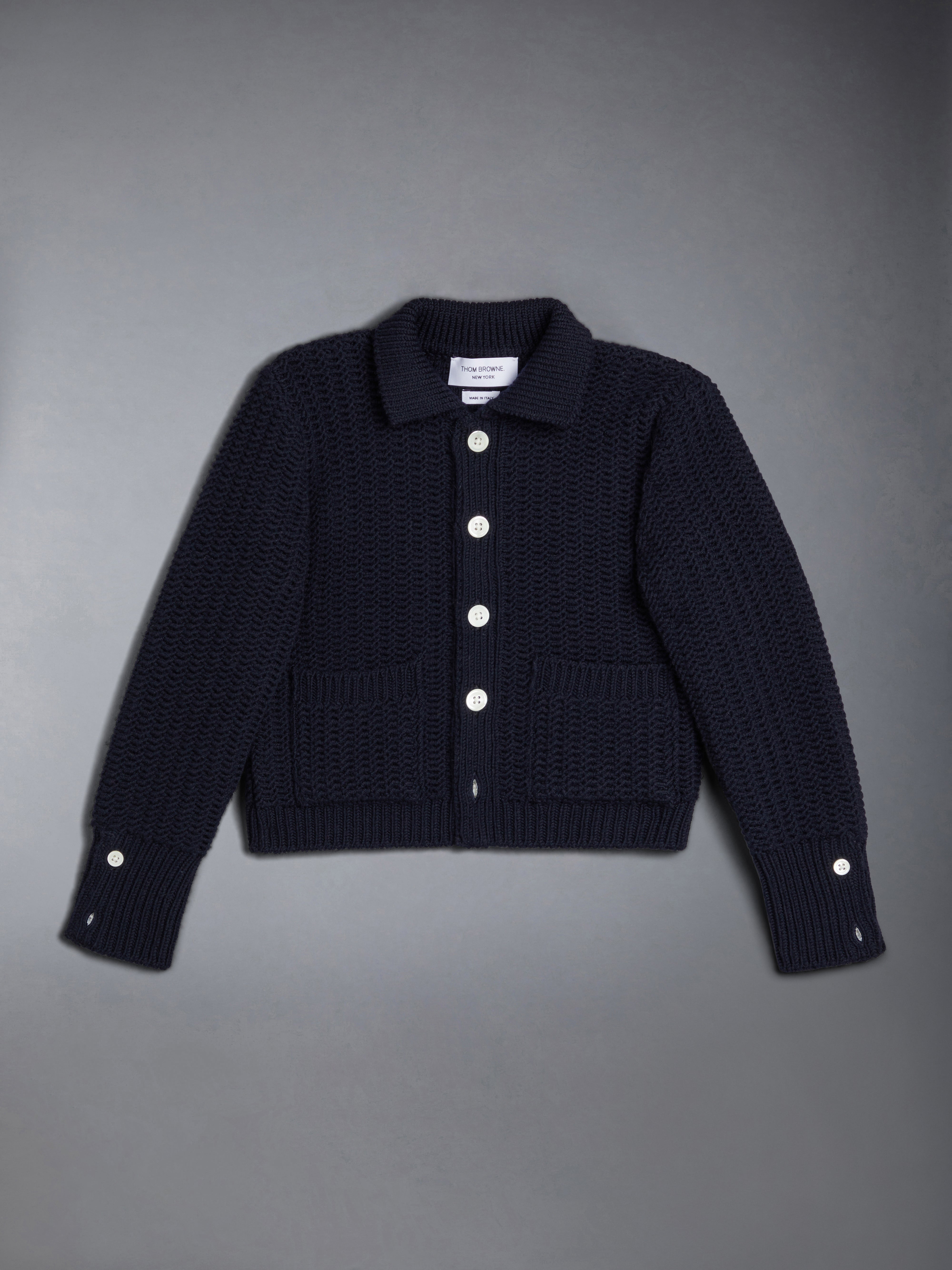 Kid's Wool Knit Chunky Polo Cardigan | Thom Browne
