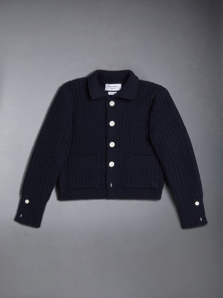 KID'S WOOL KNIT CHUNKY POLO CARDIGAN NAVY