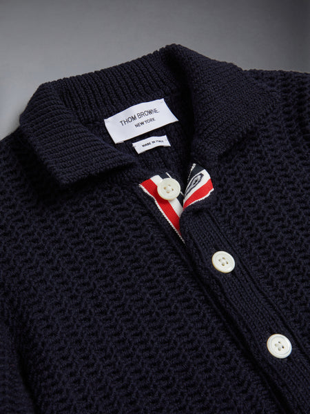 KID'S WOOL KNIT CHUNKY POLO CARDIGAN NAVY