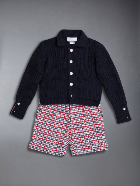 KID'S WOOL KNIT CHUNKY POLO CARDIGAN NAVY