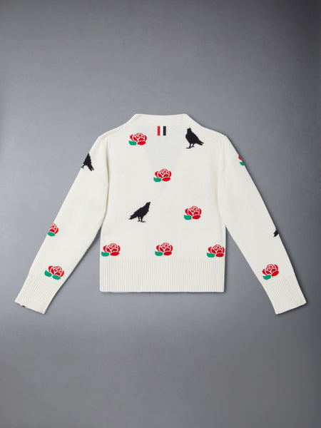 MERINO WOOL ROSE AND RAVEN CARDIGAN WHITE