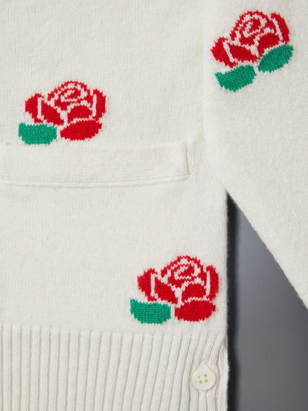 MERINO WOOL ROSE AND RAVEN CARDIGAN WHITE