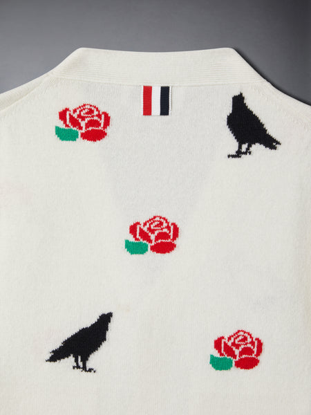 MERINO WOOL ROSE AND RAVEN CARDIGAN WHITE