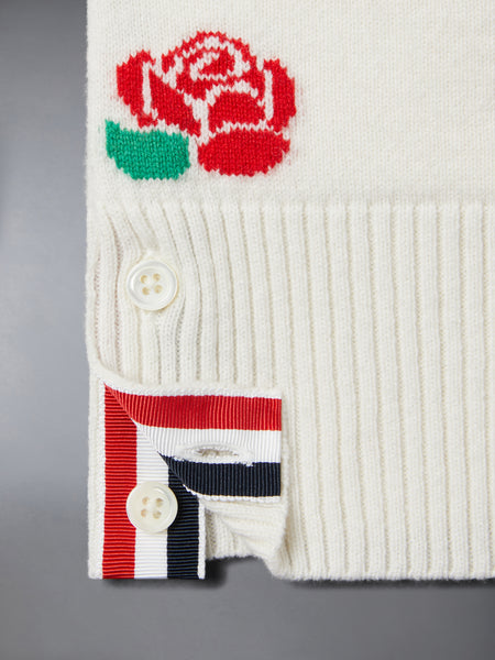 MERINO WOOL ROSE AND RAVEN CARDIGAN WHITE