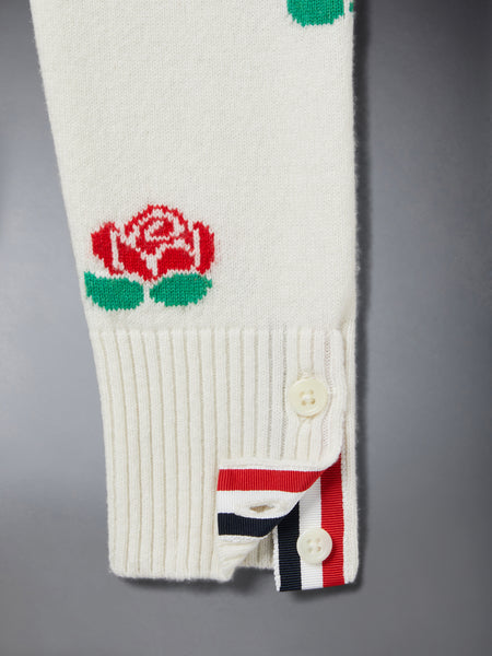 MERINO WOOL ROSE AND RAVEN CARDIGAN WHITE