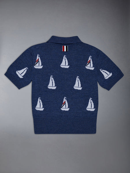 Kid's Fine Merino Half Drop Knit Polo BLUE