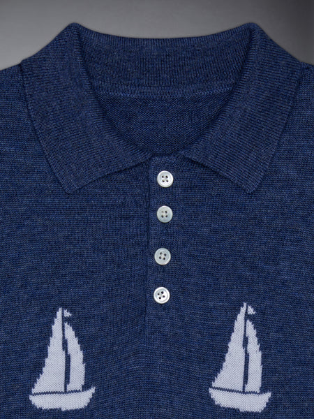 Kid's Fine Merino Half Drop Knit Polo BLUE