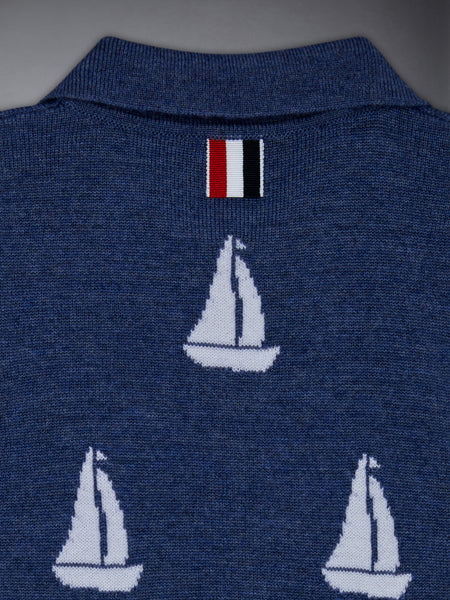 Kid's Fine Merino Half Drop Knit Polo BLUE