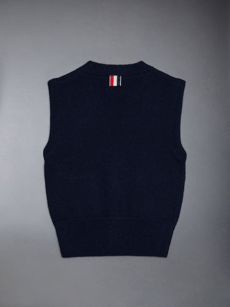 Kid's Fine Merino Half Drop Cardigan Vest NAVY