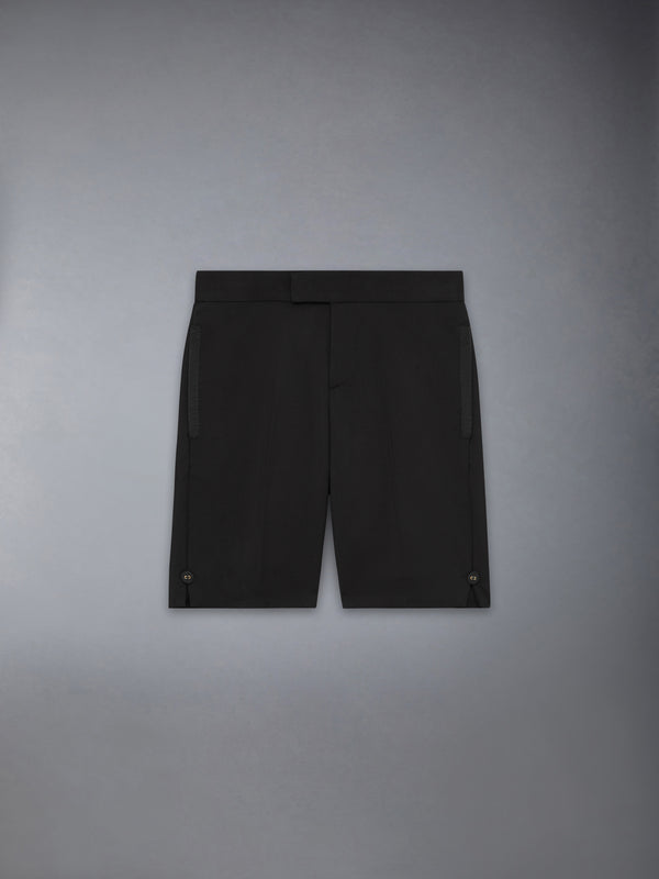 Black Wool Pique Suiting Tuxedo Bermuda Shorts