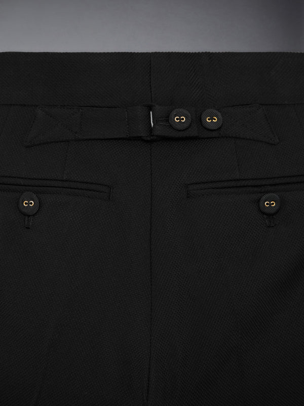Black Wool Pique Suiting Tuxedo Bermuda Shorts