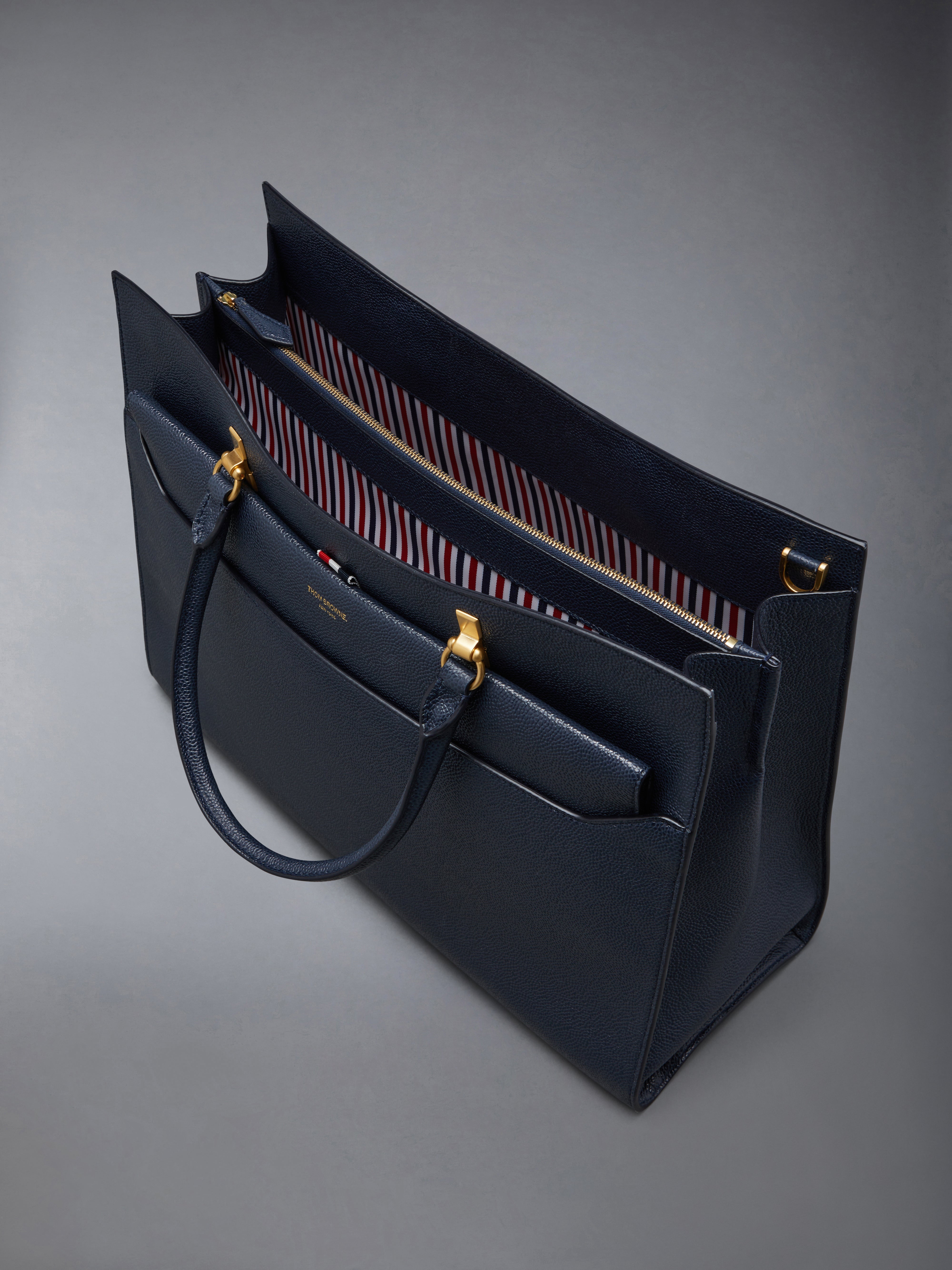 Pebble Grain Leather Large Duet Tote | Thom Browne