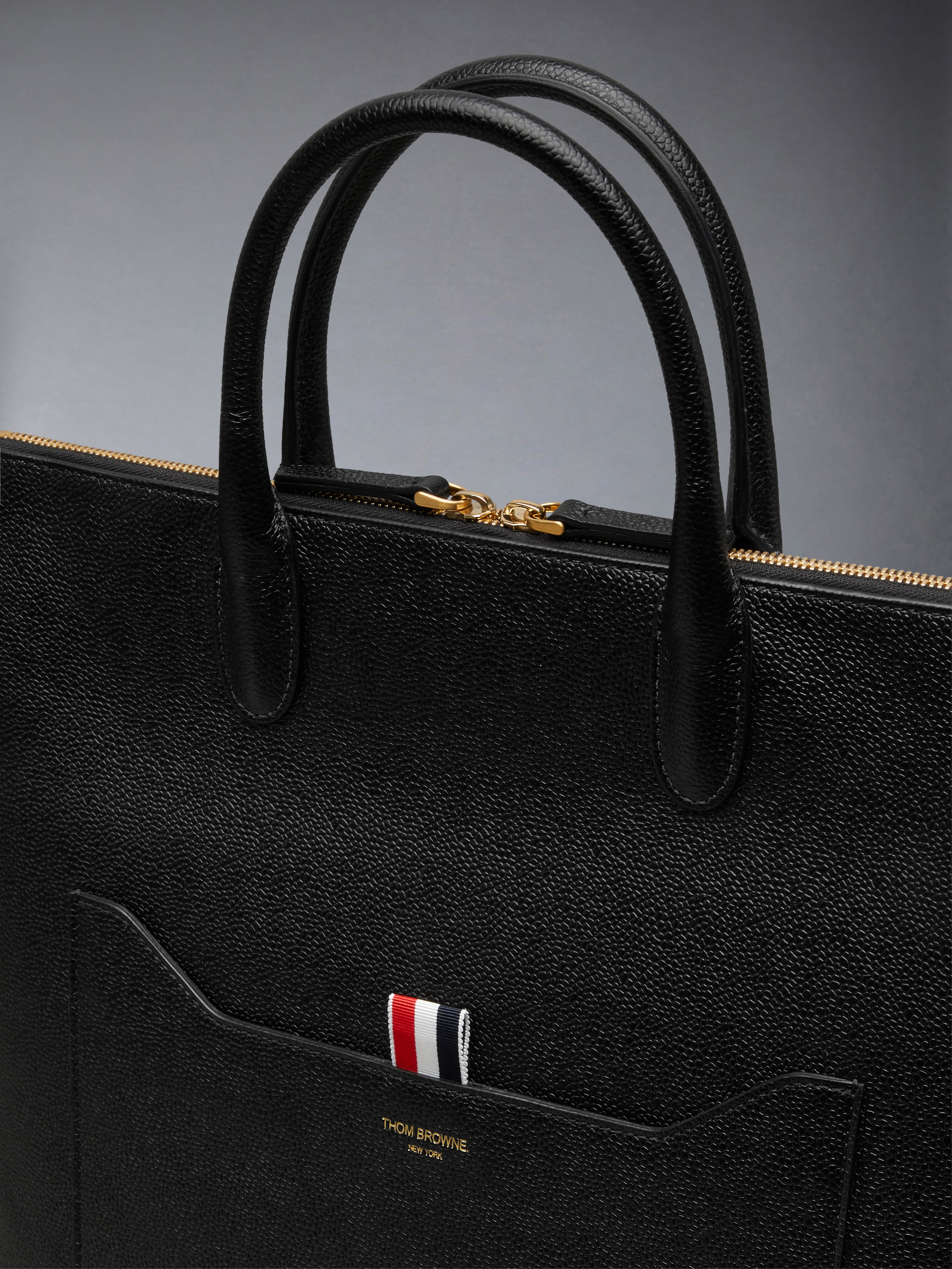バーティカル ツールトートバッグ ペブルグレイン レザー | Thom Browne