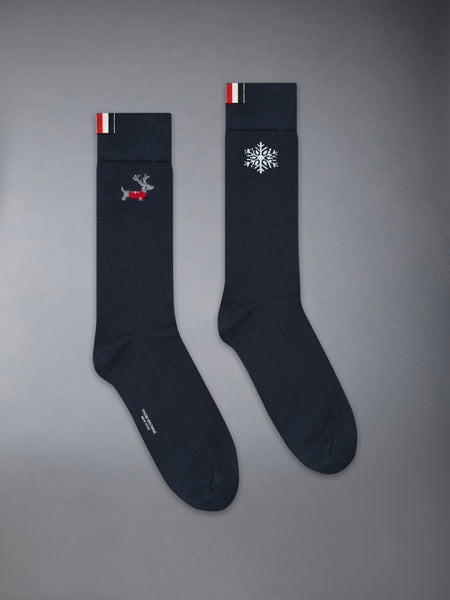 MERINO WOOL REINDEER MID CALF SOCKS NAVY