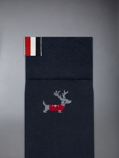 MERINO WOOL REINDEER MID CALF SOCKS NAVY