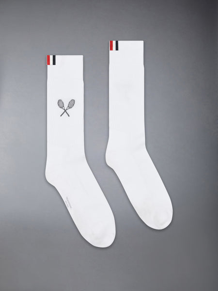 TENNIS RACQUET ATHLETIC SOCKS WHITE