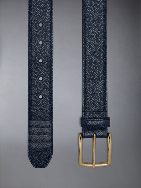 PEBBLE GRAIN LEATHER 4-BAR CLASSIC BELT NAVY