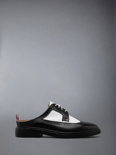 BOX CALF RUBBER SOLE LONGWING BROGUE MULE BLK/WHT