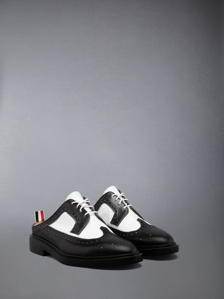 BOX CALF RUBBER SOLE LONGWING BROGUE MULE BLK/WHT