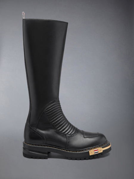 LEATHER MOTO KNEE HIGH BOOT BLACK