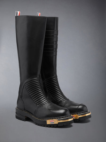 LEATHER MOTO KNEE HIGH BOOT BLACK