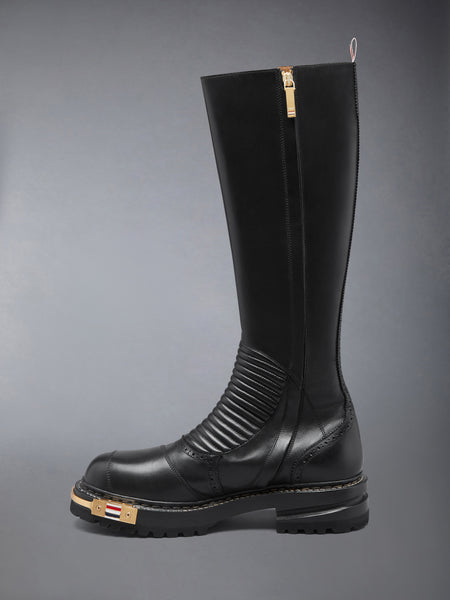 LEATHER MOTO KNEE HIGH BOOT BLACK