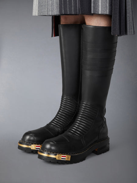 LEATHER MOTO KNEE HIGH BOOT BLACK