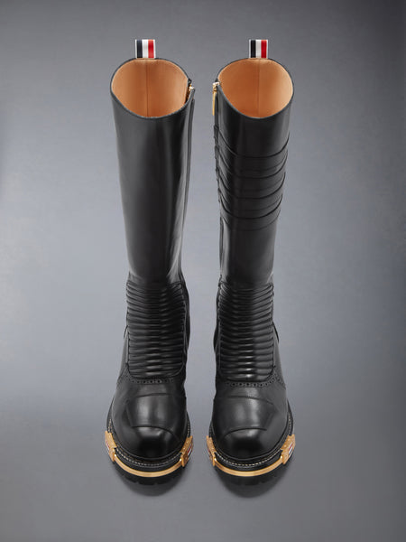 LEATHER MOTO KNEE HIGH BOOT BLACK