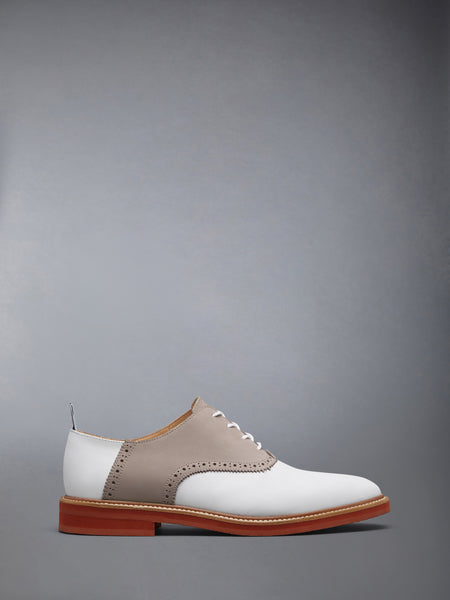 NUBUCK RUBBER SOLE SADDLE SHOE LT GREY/WHITE