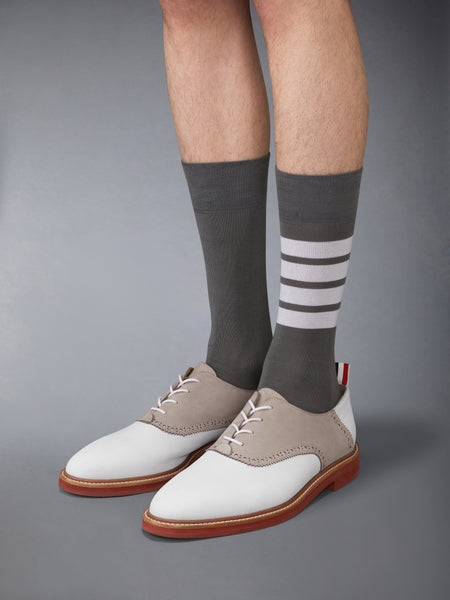 NUBUCK RUBBER SOLE SADDLE SHOE LT GREY/WHITE