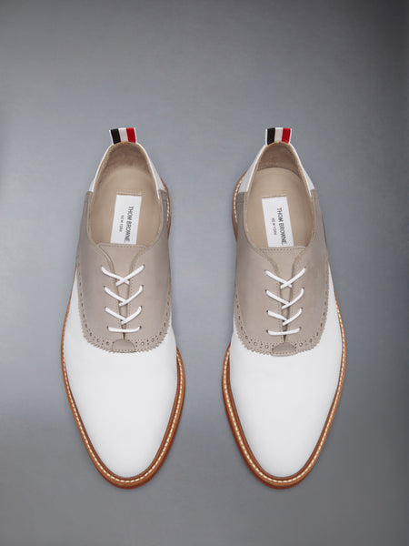 NUBUCK RUBBER SOLE SADDLE SHOE LT GREY/WHITE