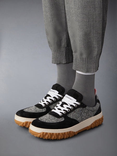 DONEGAL TWEED CABLE KNIT SOLE LETTERMAN SNEAKERS BLK/WHT
