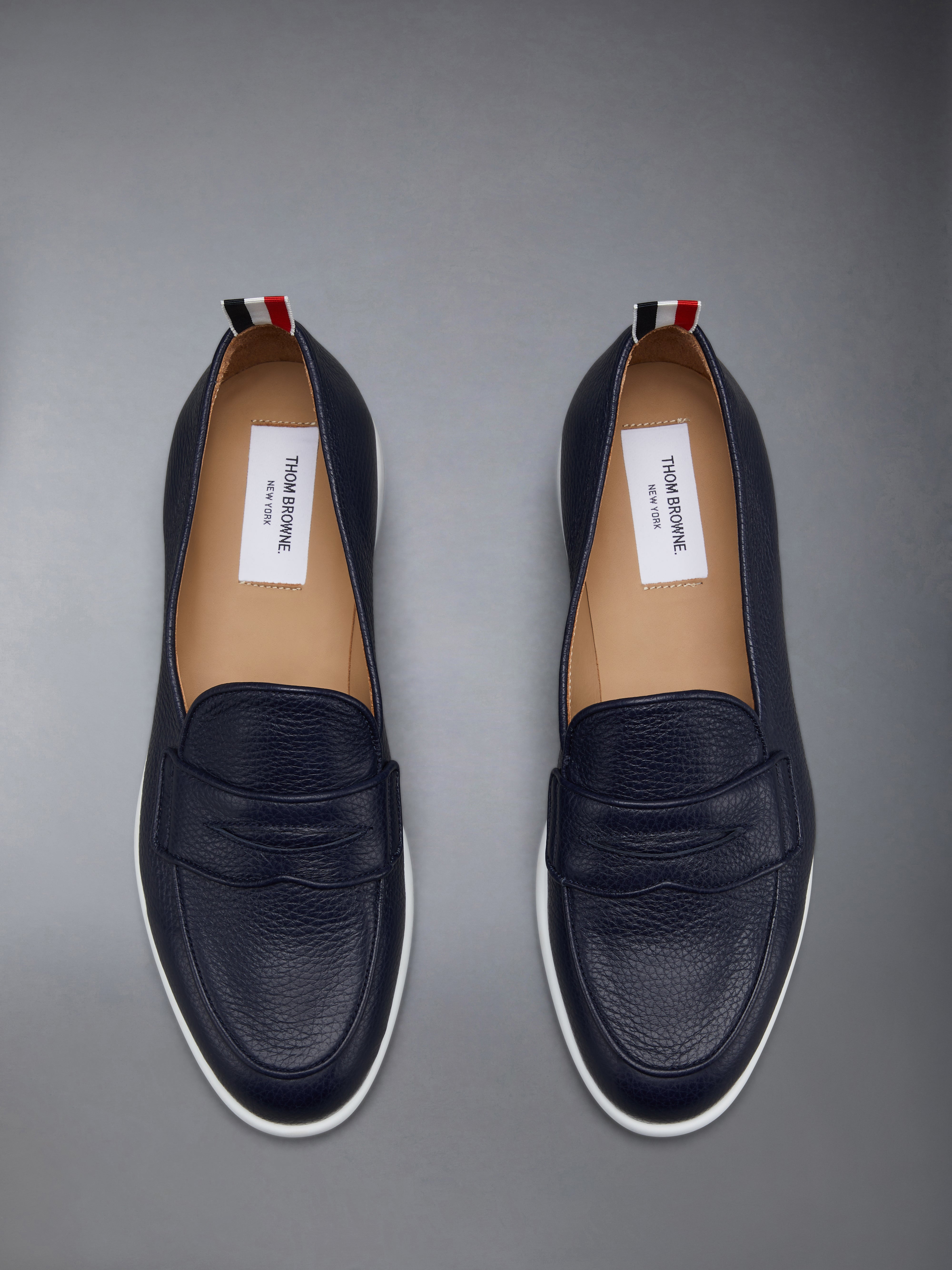 【関税込み】Thom Browne ブラック シアリング ペニーローファー ペブルグレイン軽量ラバーソールペニーローファー | Thom Browne
