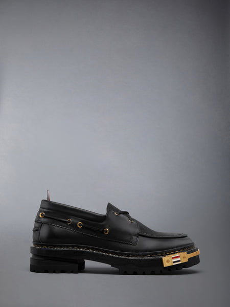 DISTRESSED CALF HIKING LEATHER SOLE BOAT SHOE BLACK