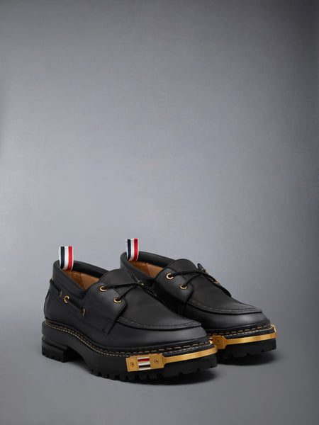 DISTRESSED CALF HIKING LEATHER SOLE BOAT SHOE BLACK